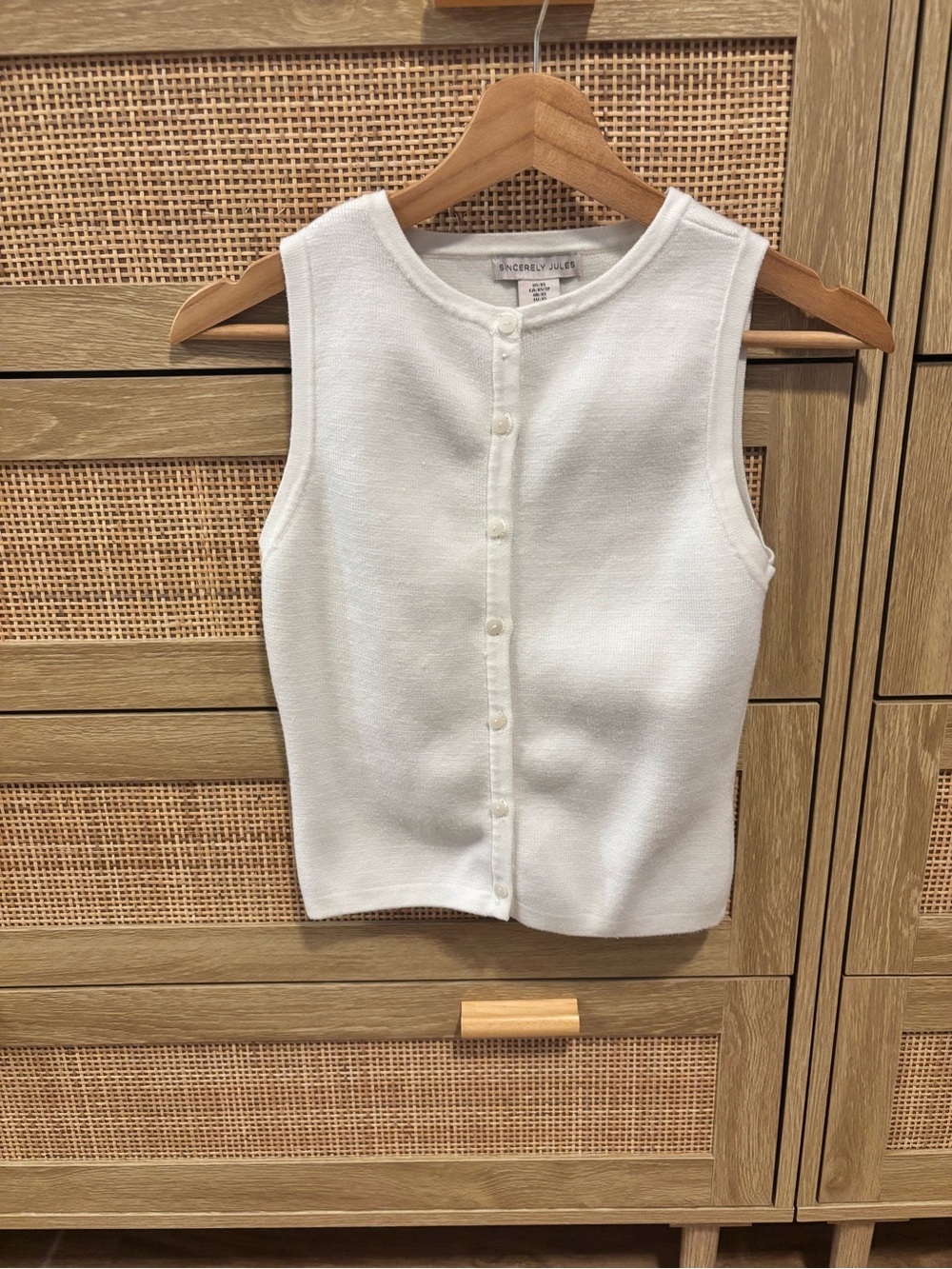 Sincerely Jules White Button-Front Knit Shell